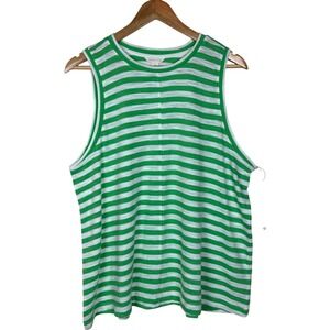 Caslon Tank Top Striped Sleeveless Crew Neck Womens XL Green White Coastal NWT